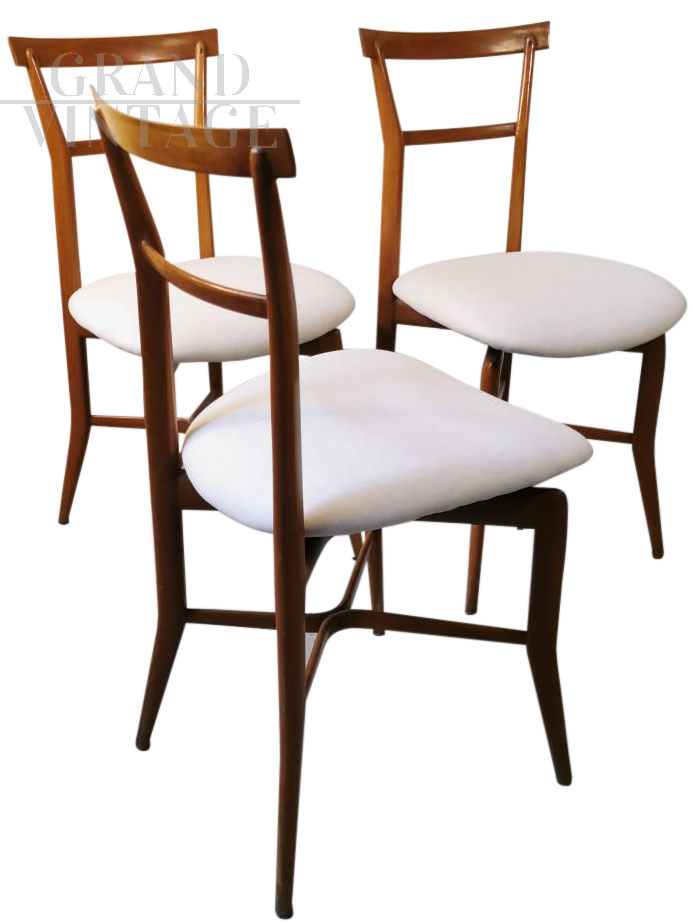 3 sedie vintage in legno, anni '50