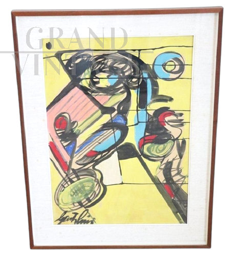 Aldo Gentilini - dipinto acrilico su cartone anni '60 firmato                            