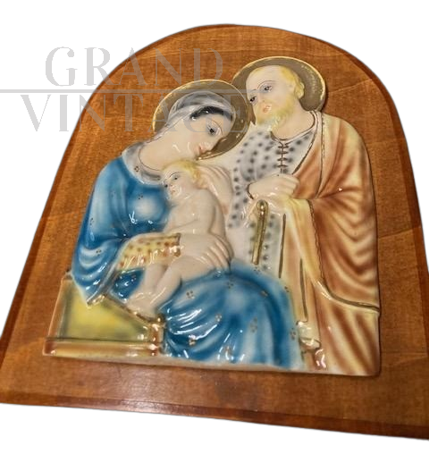 Antica placca con Sacra Famiglia in maiolica di Mica Sesto fiorentino, 1940