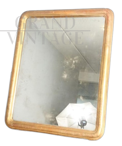 Antica specchiera dell'800 in foglia oro con specchio al mercurio                            