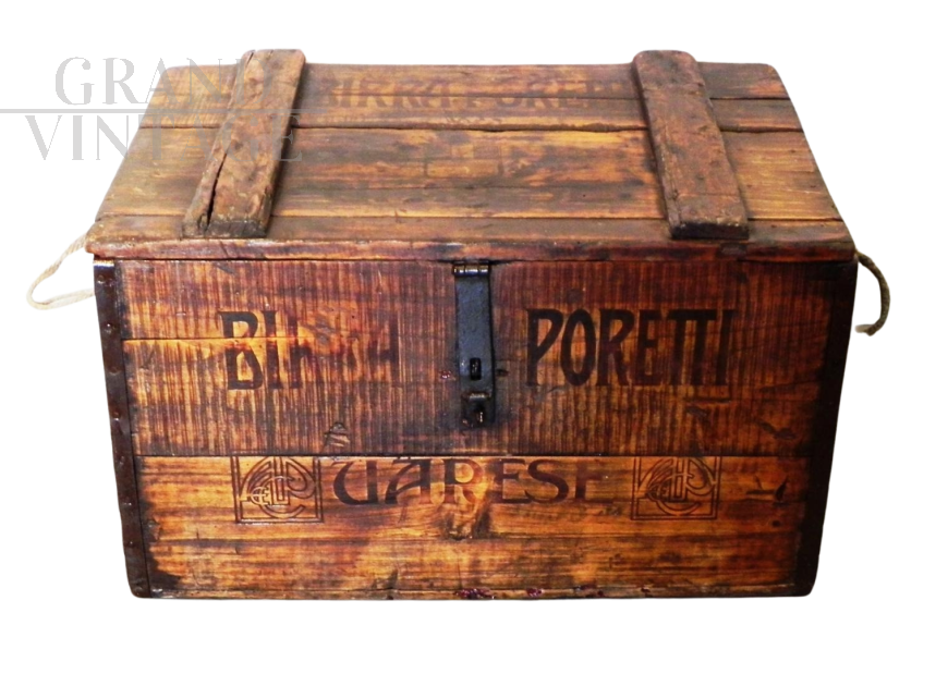 Baule cassa di birra Poretti vintage in legno, 1912                            