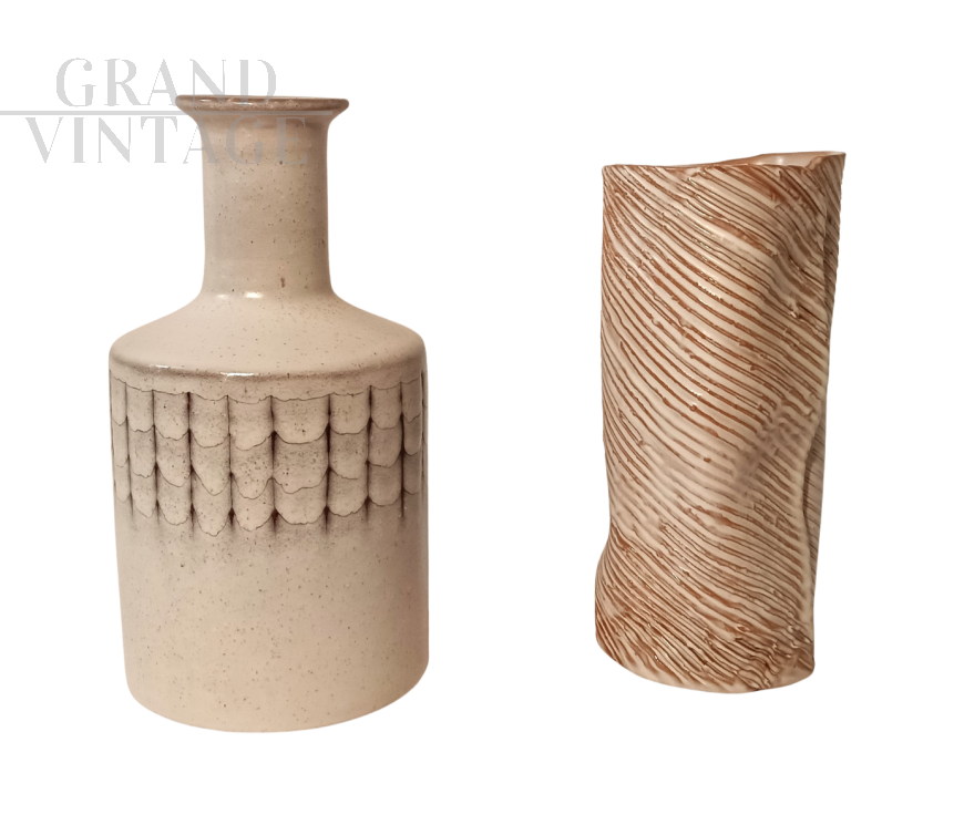 Bottiglia e vaso in ceramica smaltata di Menozzi, anni '70                            
