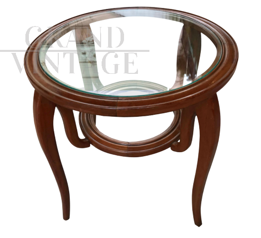 Paolo Buffa, tavolino gueridon in palissandro e vetro con motivi floreali, 1950 
