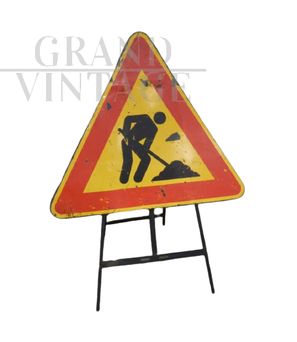Cartello stradale vintage lavori in corso, anni '80