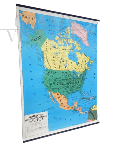 Cartina vintage dell'America settentrionale, double face, 1990