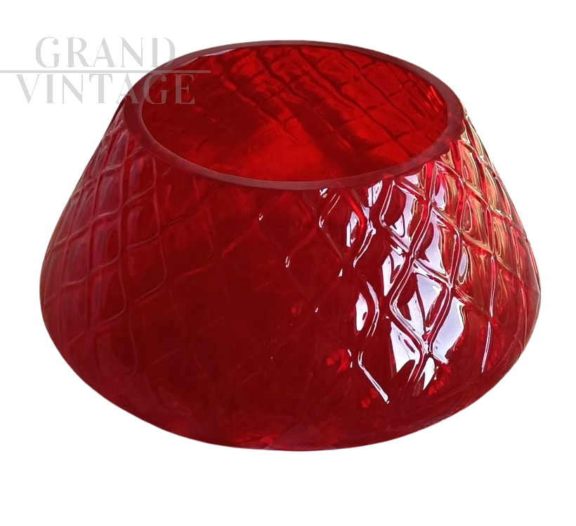 Ciotola portacandele Venini in vetro di Murano rosso                            