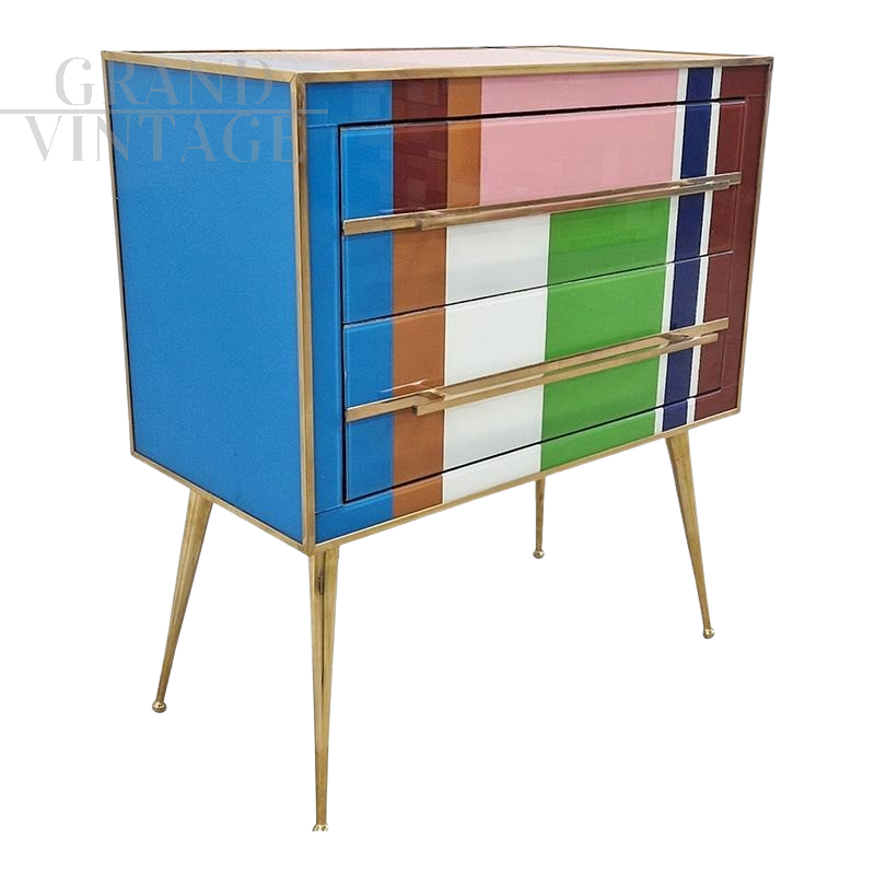 Comò design in vetro di Murano multicolore a due cassetti                            