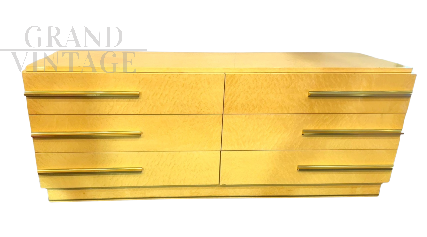 Comò cassettiera anni '70 in radica di betulla                            