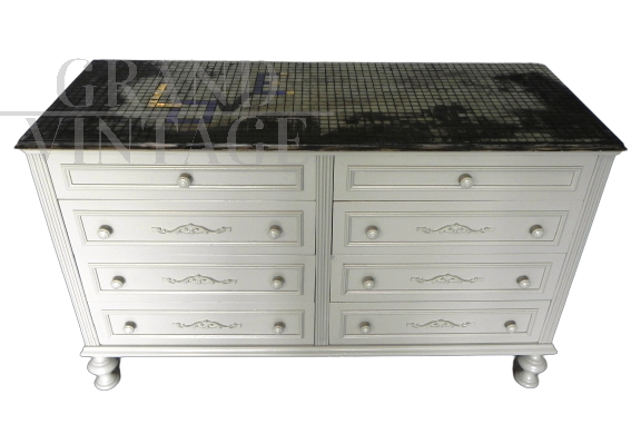 Comò cassettiera con piano a mosaico Love, anni '60