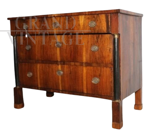  Comò cassettone antico Impero in noce, Bologna primi '800                           