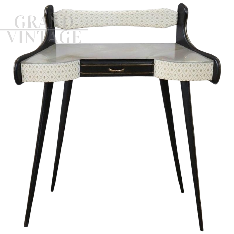 Console o piccolo scrittoio vintage con piano in vetro, Italia anni '50                            