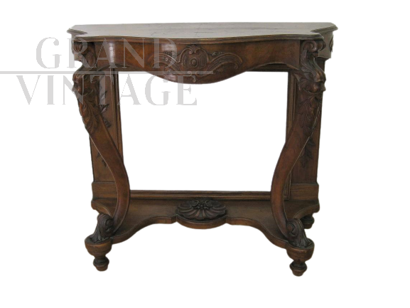 Consolle antica intagliata in noce, fine '800