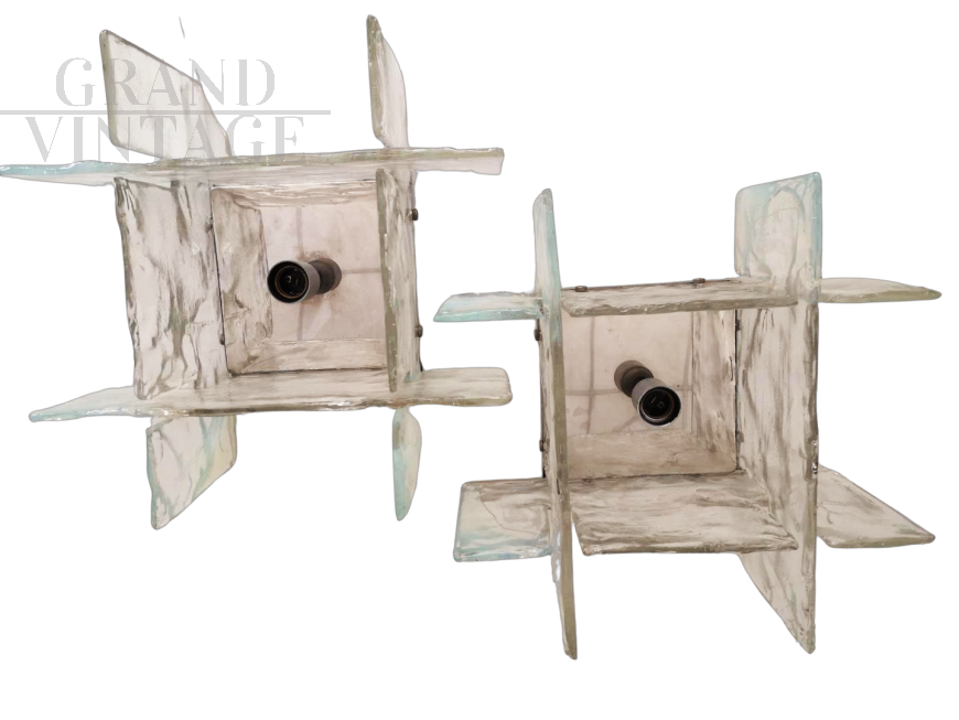 Coppia di applique design di Carlo Nason per Mazzega in vetro di Murano                            