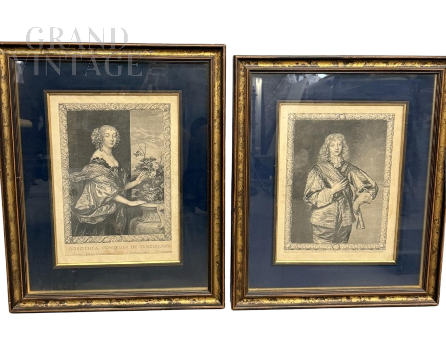 Coppia di incisioni del '600 con Dorothea e Philip Herbert IV di Van Dyck                            