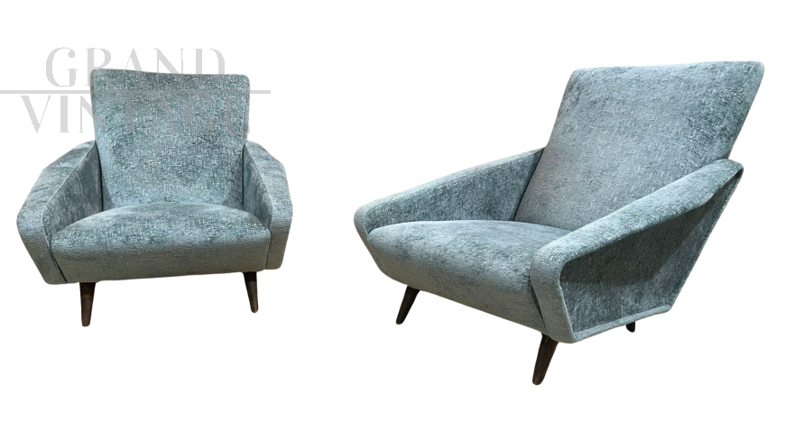 Coppia di poltrone Distex di Gio Ponti azzurre, anni '50                            