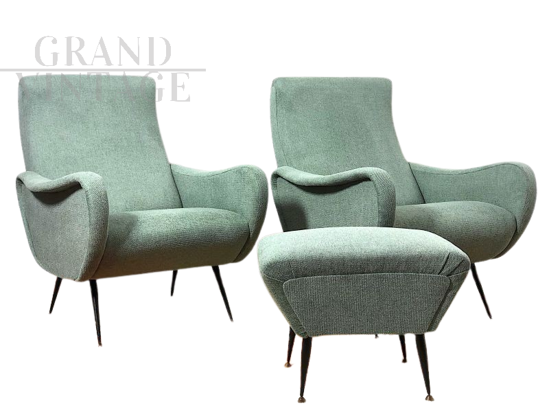 Coppia di poltrone Lady di Zanuso con pouf