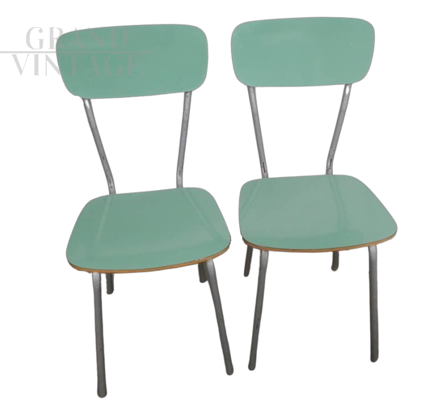 Coppia di sedie vintage in formica verde, anni '60                            