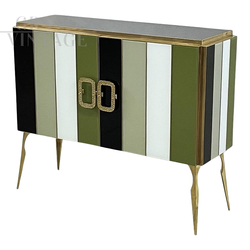 Credenza a due ante in vetro di Murano nei toni del verde                            
