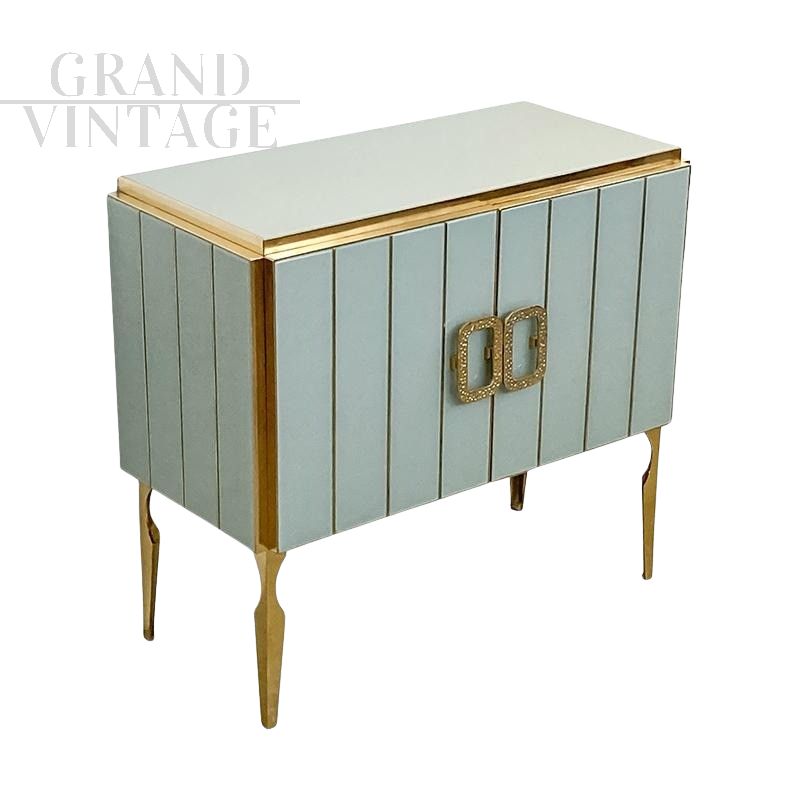 Credenza in vetro di Murano bianco e ottone, anni '80                            