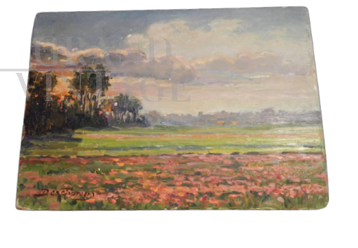 Deschamps - dipinto tramonto sul prato                            