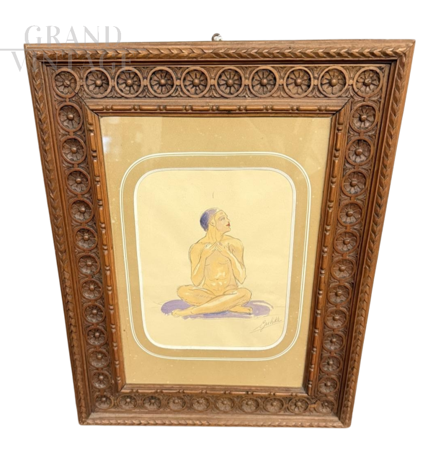 Dipinto ad acquerello firmato Guhke con figura femminile