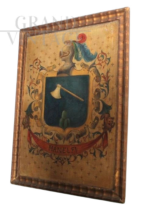 Dipinto antico con stemma nobiliare della famiglia Manelfi, XVIII secolo                            