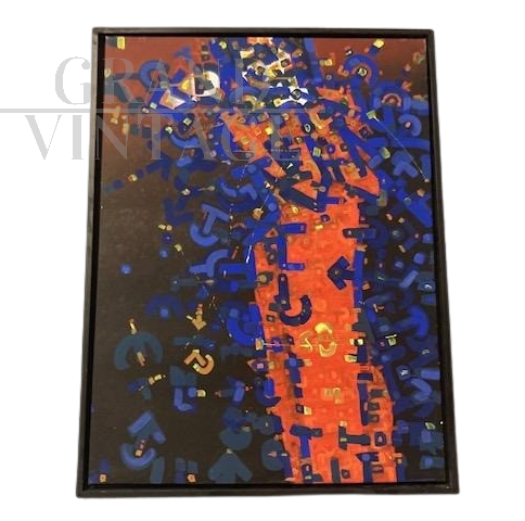 Dipinto contemporaneo astratto in smalti policromi su tela                            