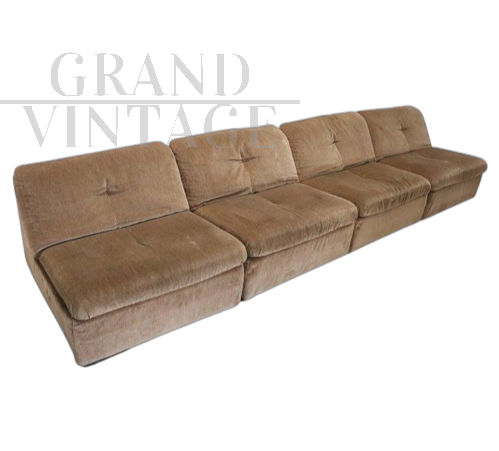 Divano modulare design in velluto di Busnelli, Italia anni '70                            