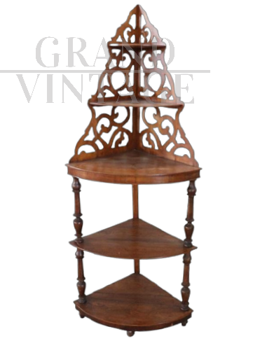 Elegante angoliera étagère in noce massello, metà '800