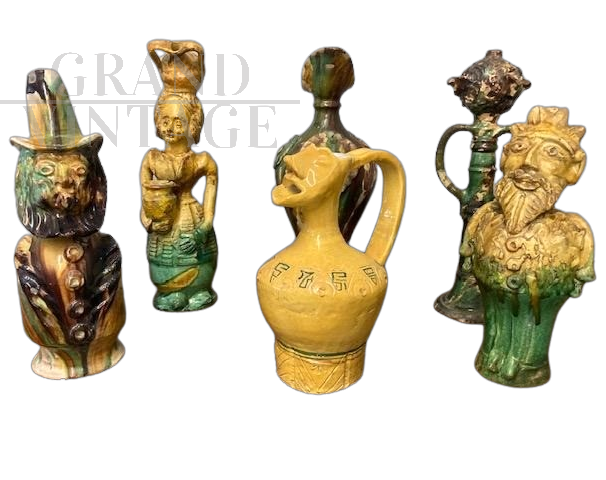 Gruppo di sei ceramiche antiche Seminara Babaluti e maschere calabresi                          