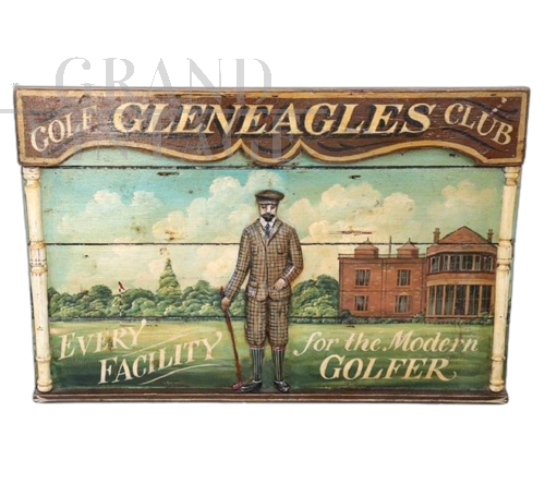 Insegna vintage Gleneagles golf club dipinta a mano su legno                            