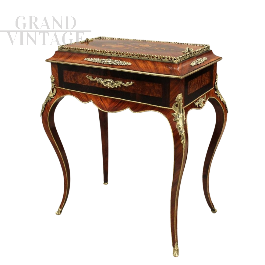 Jardiniere tavolino con fioriera antico Napoleone III intarsiato                            