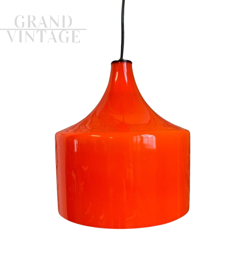 Lampada a sospensione vintage in vetro opalino arancione, anni '70                            