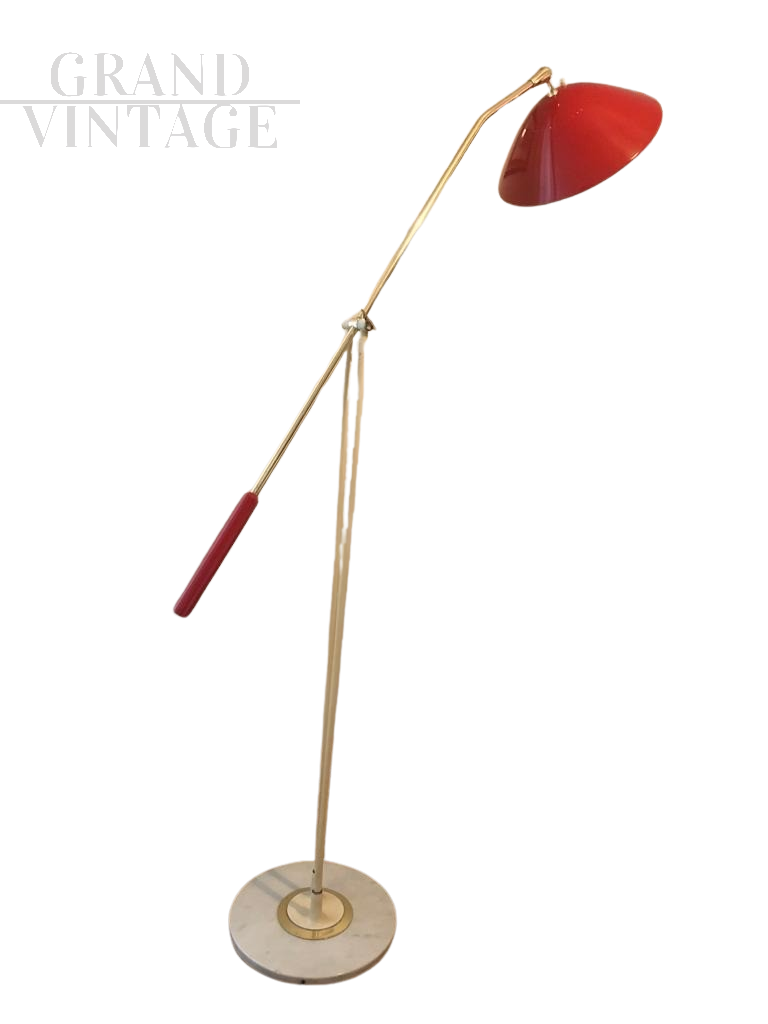 Lampada da terra Stilnovo rossa con snodo, anni '50                            