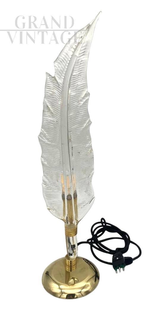 Lampada da tavolo a piuma Effetre in vetro di Murano e ottone