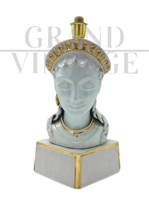 Lampada da tavolo con busto di donna in ceramica