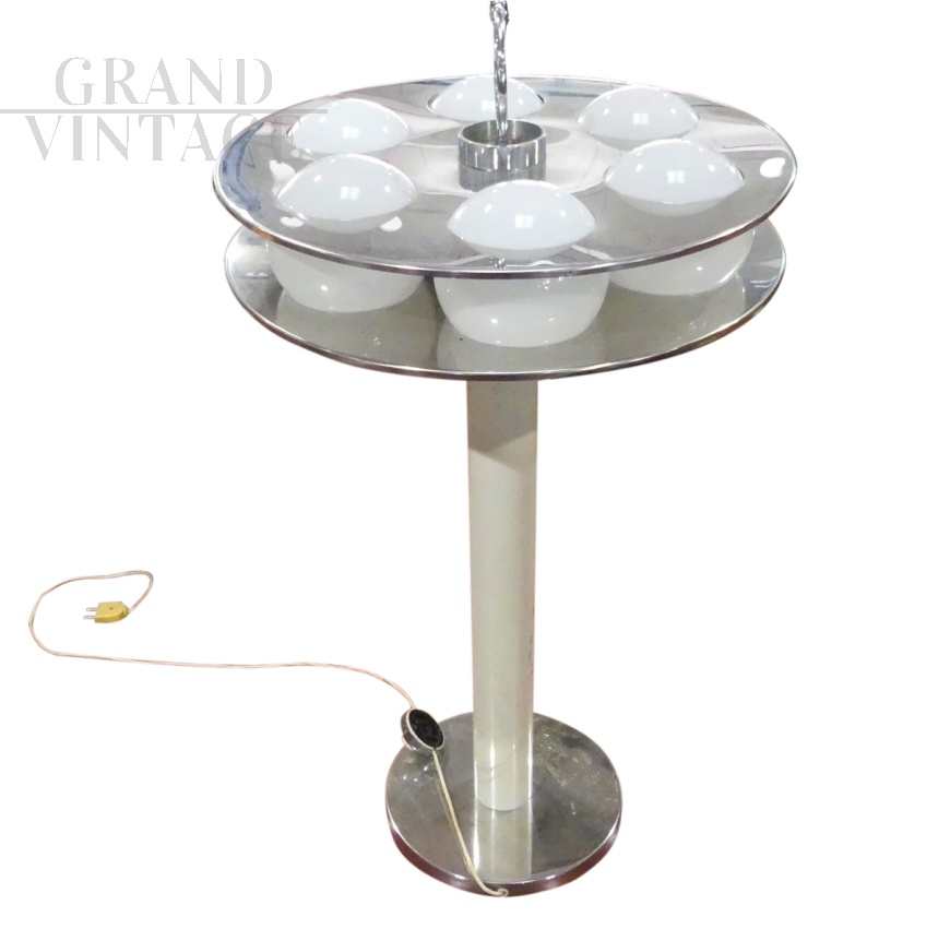 Lampada da terra a sfere con piano in acciaio attribuita a Guzzini