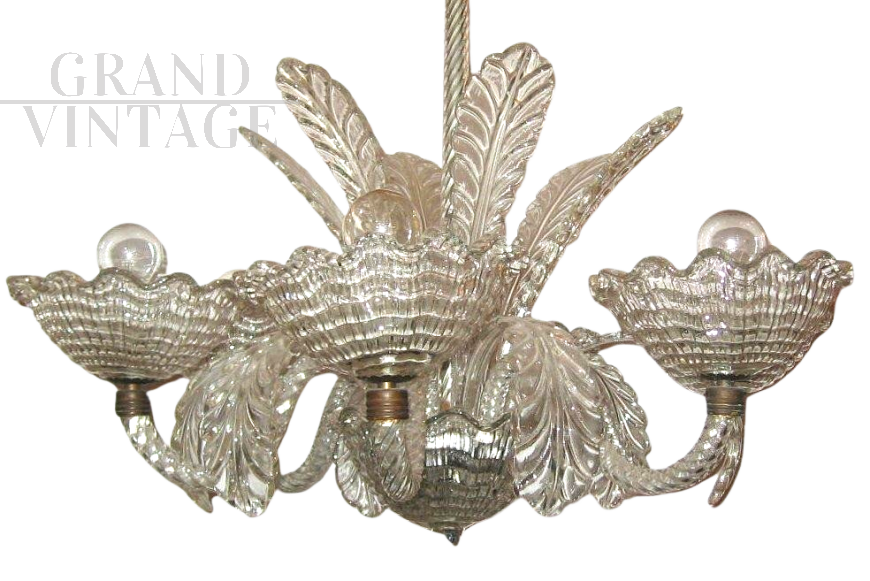 Lampadario in vetro di Murano anni '40 stile Barovier                            