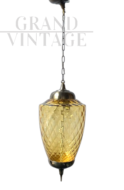 Lampadario a lanterna in vetro di Murano color ambra                            