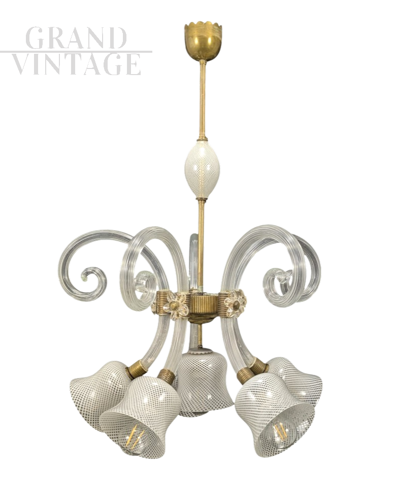 Lampadario da soffitto Barovier e Toso in vetro di Murano, anni '40                            
