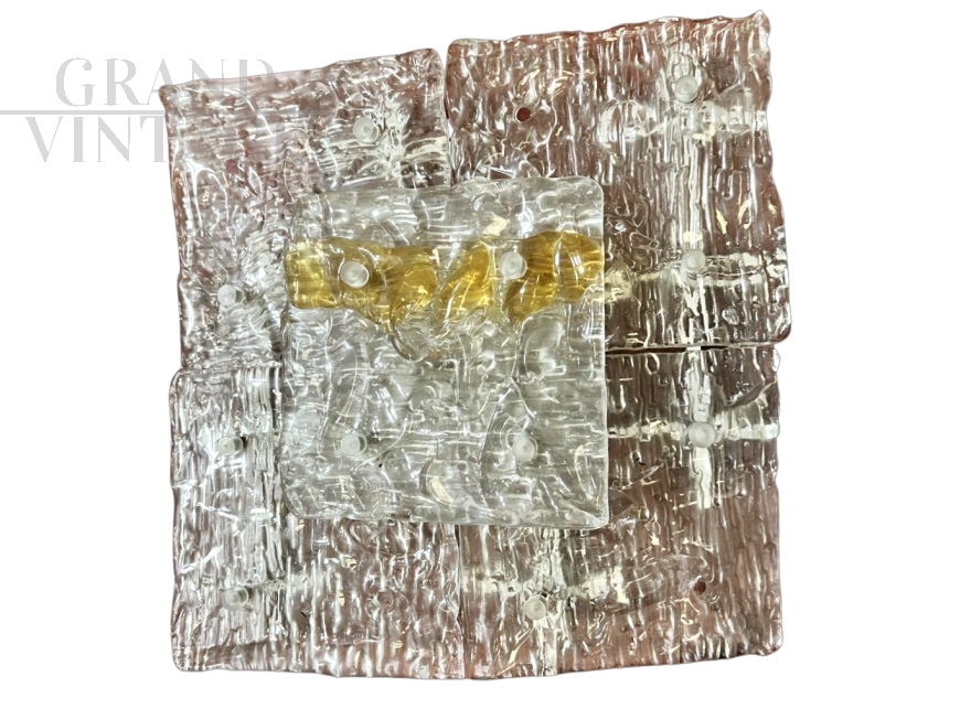 Lampadario vintage con quadrati in vetro di Murano                            