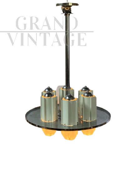 Lampadario vintage con vetri di Fidenza Vetraria