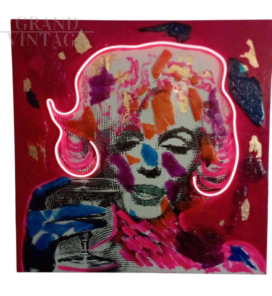 Legend M.Monroe, dipinto con Led di Rolando Pellini