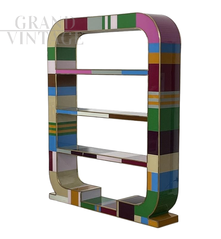 Libreria bifacciale di stile Art Déco in vetro di Murano multicolore                            