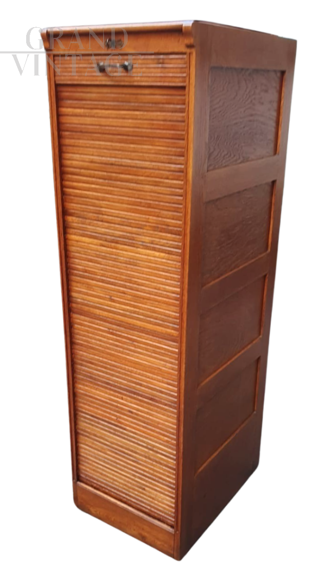 Mobiletto da ufficio a serrandina o tapparella vintage anni '30                            