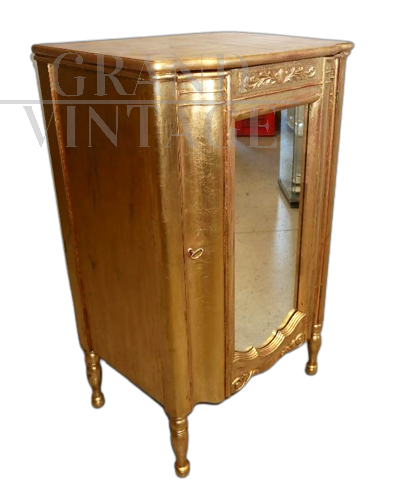 Mobiletto vintage dorato con specchio, anni '20 - '30                            