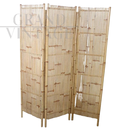 Paravento vintage in bambù, anni '80