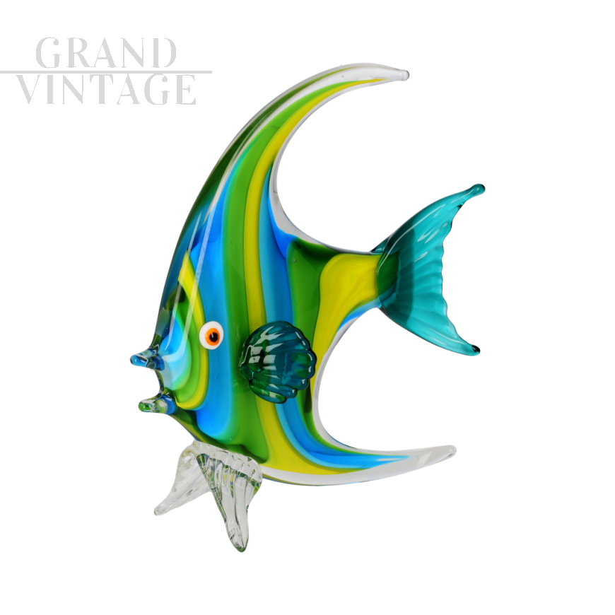 Statua di pesce in vetro di Murano colorato anni '70                            