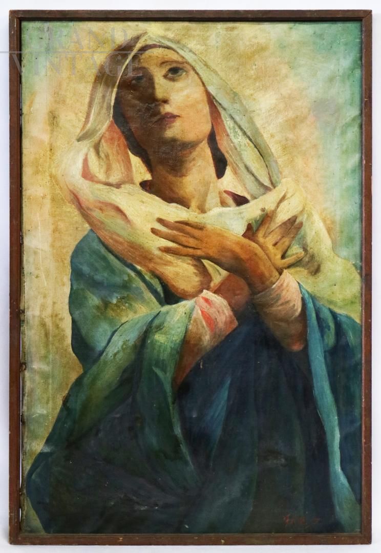 Dipinto Madonna con le mani al petto, firmato Zilia