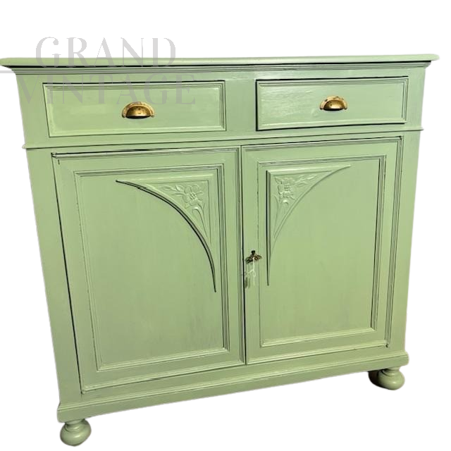 Piccola credenza liberty provenzale laccata verde, primi '900                            